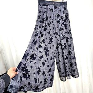 Byron Lars Floral Wide-Leg Palazzo Pants Sheer Gray Black Floral Applique 8